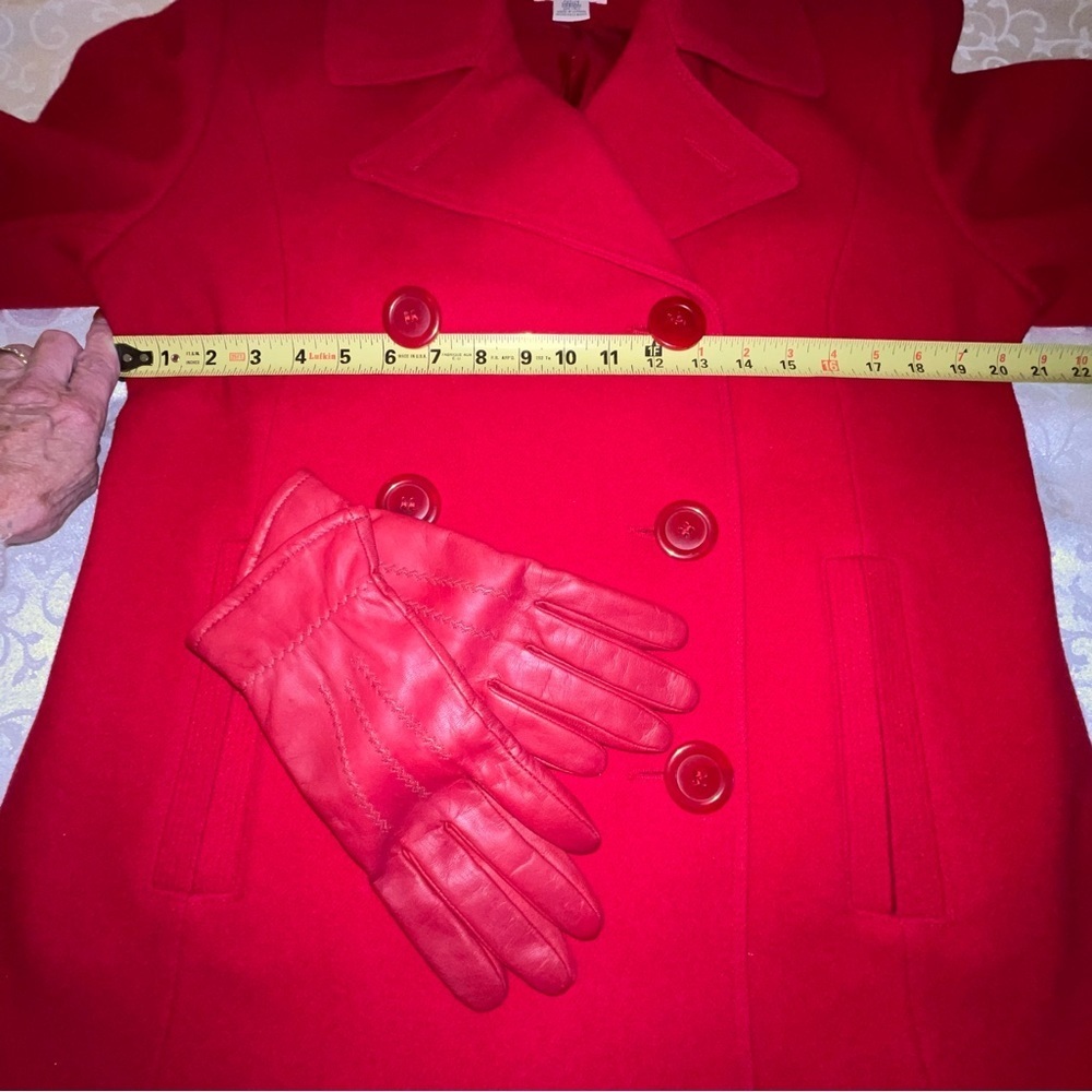 St. John’s Bay Cranberry Double Breasted Wool Pea Coat / Gloves - Picture 11 of 16